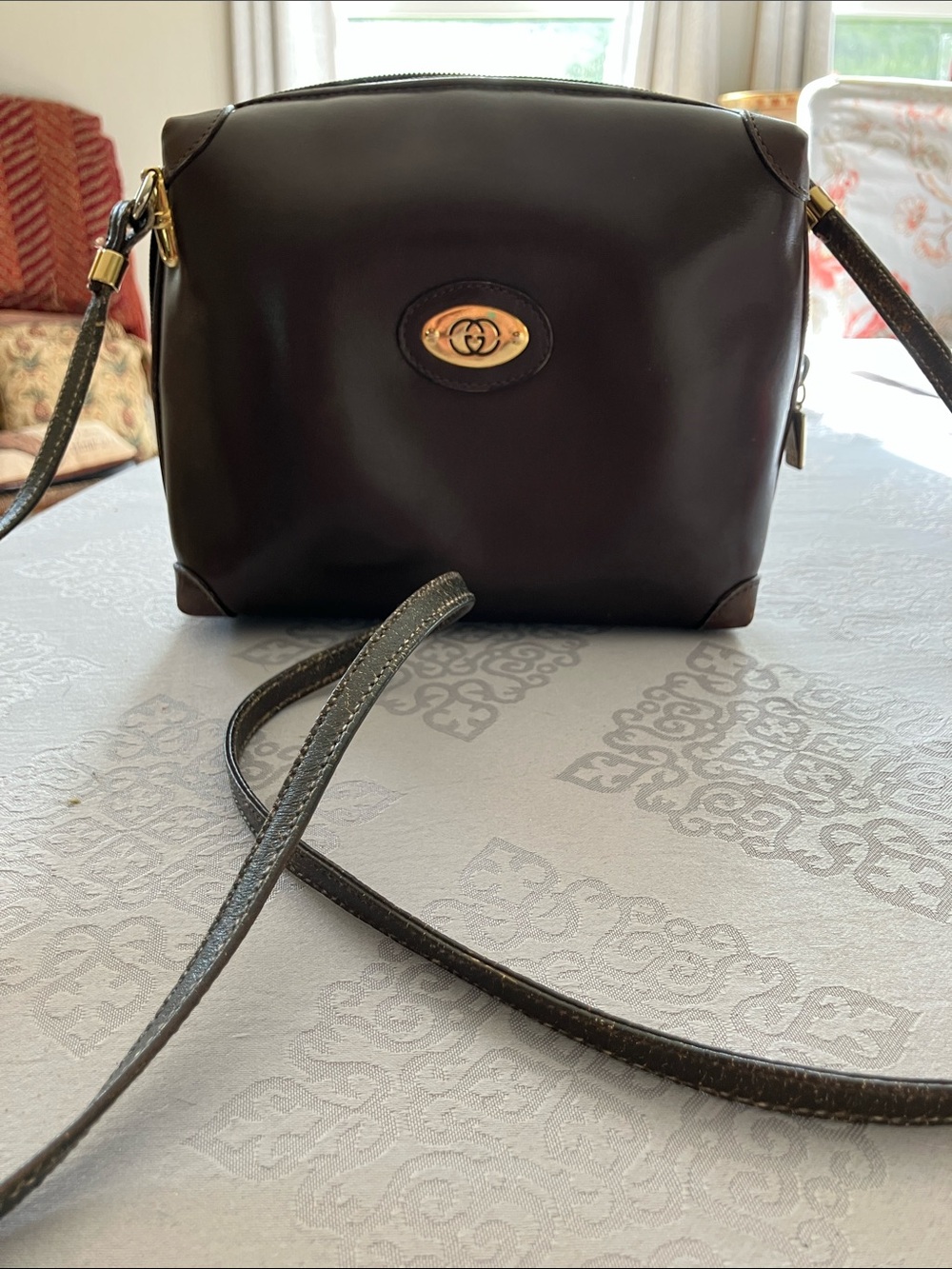 Gucci Brown Leather Crossbody with Gold-Tone Logo